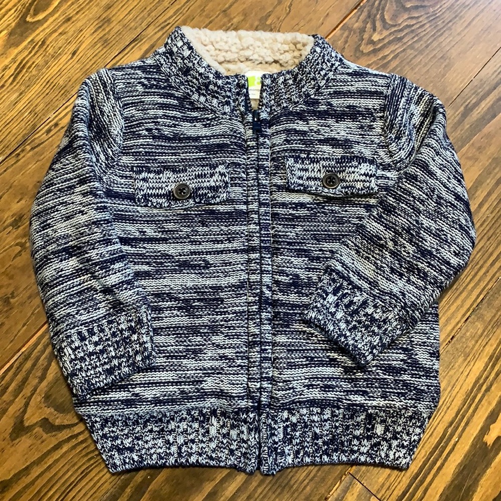 Boys 12-18M Crazy 8 Navy/Cream Zip Up Sweater